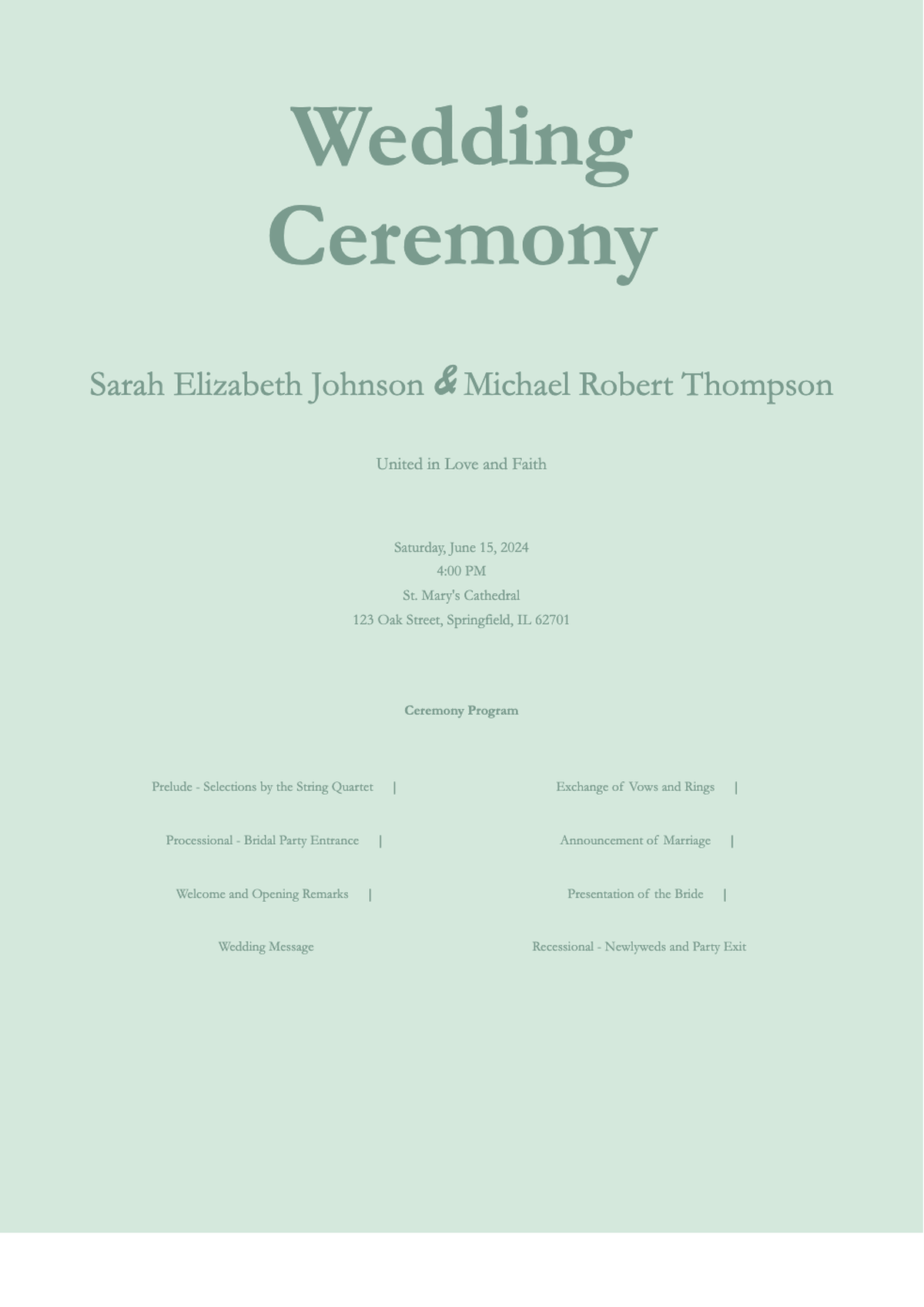 Elegant wedding ceremony program with mint green background and calligraphy font_variant_1